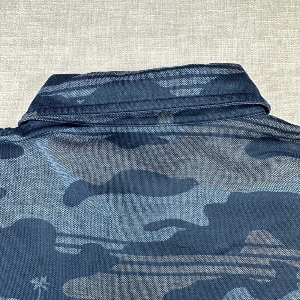 TravisMathew Polo Shirt Mens Small Blue Camo Tropical Palm Tree Short Sleeve EUC - Picture 5 of 15